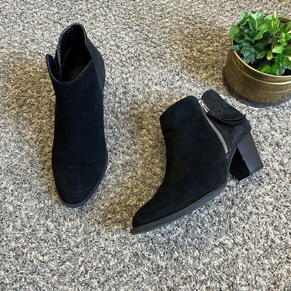 Vionic Anne Women's Black suede Leather Boots size 9 Block Heel Side Zip Classic - Picture 8 of 9